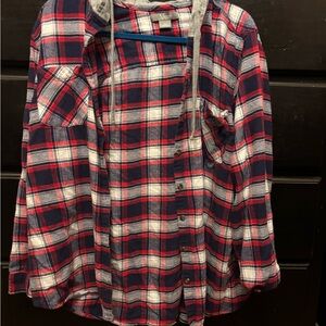 Natural Reflections Women's Plaid Button-Down Shirt - Red, White, and Blue